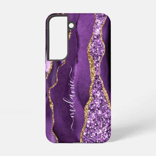 Coque Samsung Galaxy Marbre de Parties scintillant d'or violet Nom pers (Verso)