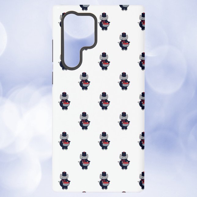 Coque Samsung Galaxy Marching Band Drummer Cat Navy Blue and Red (A phone case with a pattern of gray cats playing the drums in navy blue & red marching band uniforms)