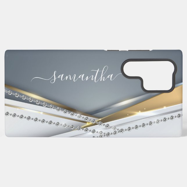 Coque Samsung Galaxy Métal 3-D look Calligraphie Or Monogramme Diamant (Verso Horizontal)