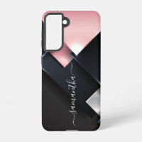 Métal 3-D  Monogramme  Carrés Roses Noirs