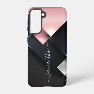 Coque Samsung Galaxy Métal 3-D Monogramme rose Carrés noirs