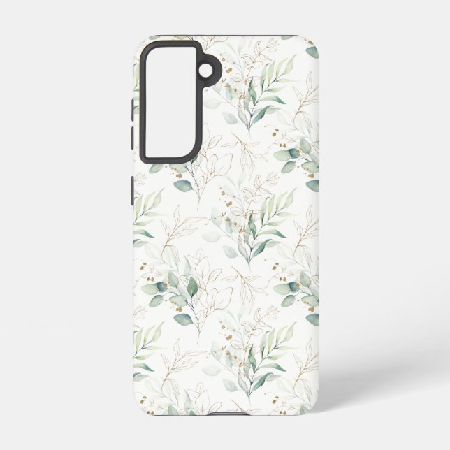 Coque Samsung Galaxy Mint Green Pastel Floral Greenery Motif (Verso)