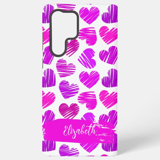 Coque Samsung Galaxy Moderne Purple Rose Doodled Hearts Valentine Nom (Verso)