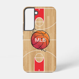 Coque Samsung Galaxy Monogramme de basket-ball sur terrain de basket-ba