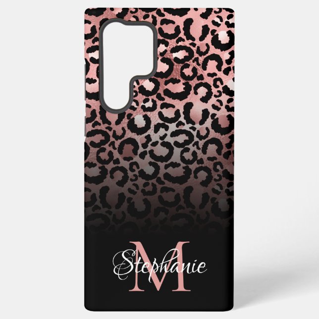 Coque Samsung Galaxy Monogramme de léopard ombre Rose noir fille (Verso)