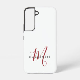 Coque Samsung Galaxy Monogramme élégant moderne blanc rouge script 