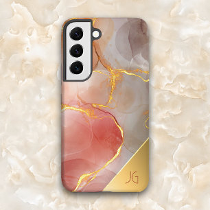 Coque Samsung Galaxy Monogramme en Agate Rouge et Or Chic