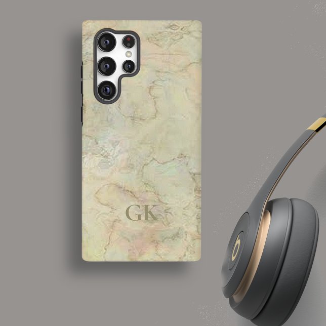 Coque Samsung Galaxy Monogramme en marbre crème (Créateur téléchargé)