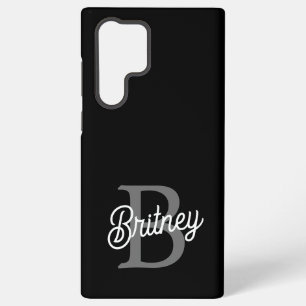 Coque Samsung Galaxy Monogramme moderne élégant Nom noir Gris noir Scri