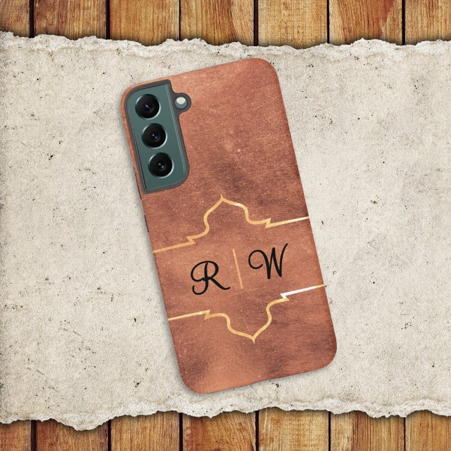 Coque Samsung Galaxy Monogramme personnalisé Cuivre rustique (Créateur téléchargé)