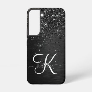 Coque Samsung Galaxy Monogramme personnalisé paillettes noires