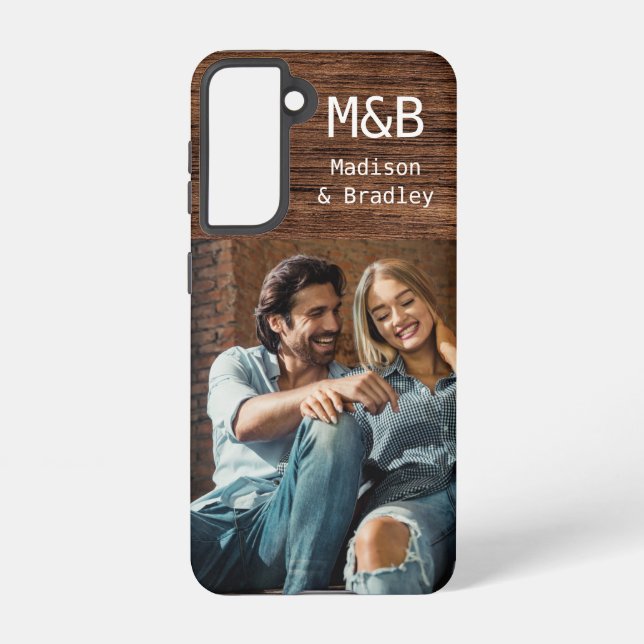 Coque Samsung Galaxy Monogramme Photo Couple Wood Nom personnalisé (Verso)