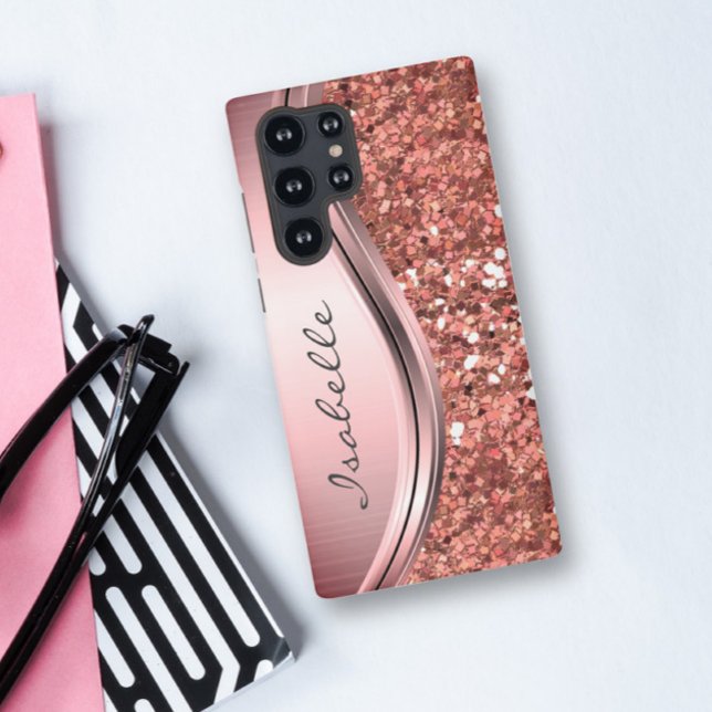 Coque Samsung Galaxy Monogramme rose or étincelant Glam Bling Métal (Créateur téléchargé)