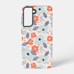 Coque Samsung Galaxy Motif à fleurs moderne orange et bleu