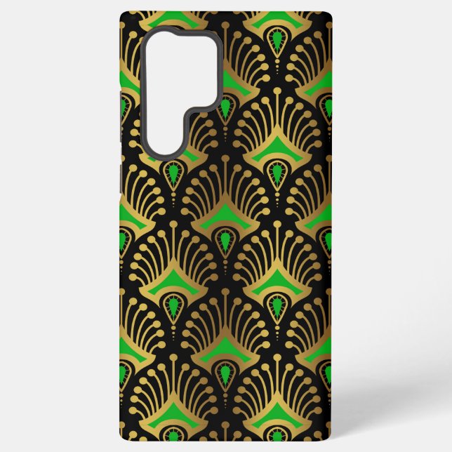 Coque Samsung Galaxy Motif Art déco or et vert sur noir (Verso)