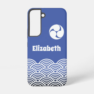Coque Samsung Galaxy Motif classique de vague japonaise bleue avec votr
