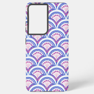 Coque Samsung Galaxy motif damassé floral bleu