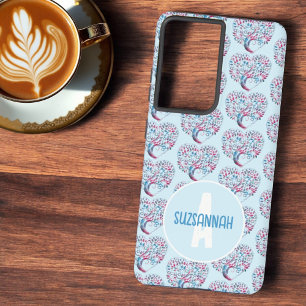 Coque Samsung Galaxy Motif de cœur d'arbre pastel bleu coloré Monogramm