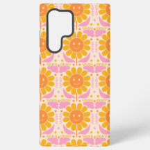 Motif de Fleur Joyeux Rose Jaune Rétro
