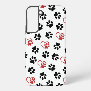 Coque Samsung Galaxy Motif de pattes, pattes noires, pattes rouges, cœu