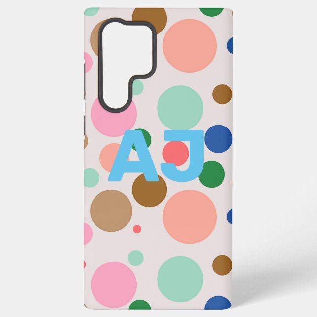 Coque Samsung Galaxy Motif de point de Polka Monogramme moderne (Verso)