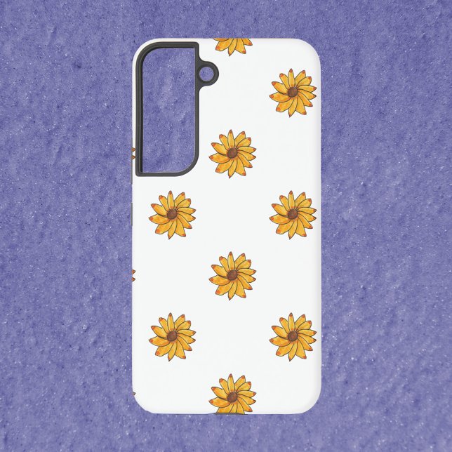 Coque Samsung Galaxy Motif d'encre de marqueur jaune Fleur (A phone case with a pattern of hand drawn yellow flowers.)