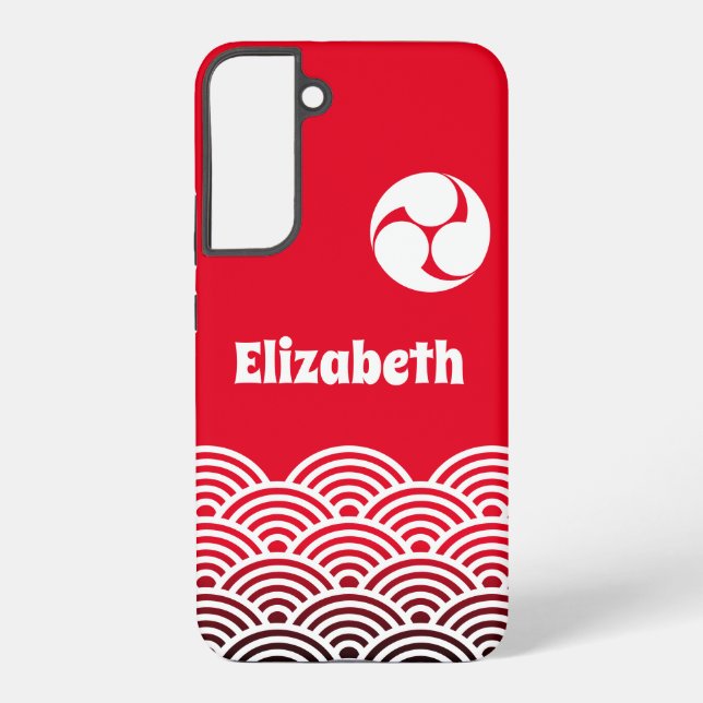 Coque Samsung Galaxy Motif d'onde classique rouge japonais avec votre n (Verso)
