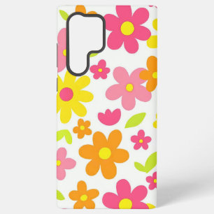 Coque Samsung Galaxy Motif floral rose et jaune rétro d'été lumineux