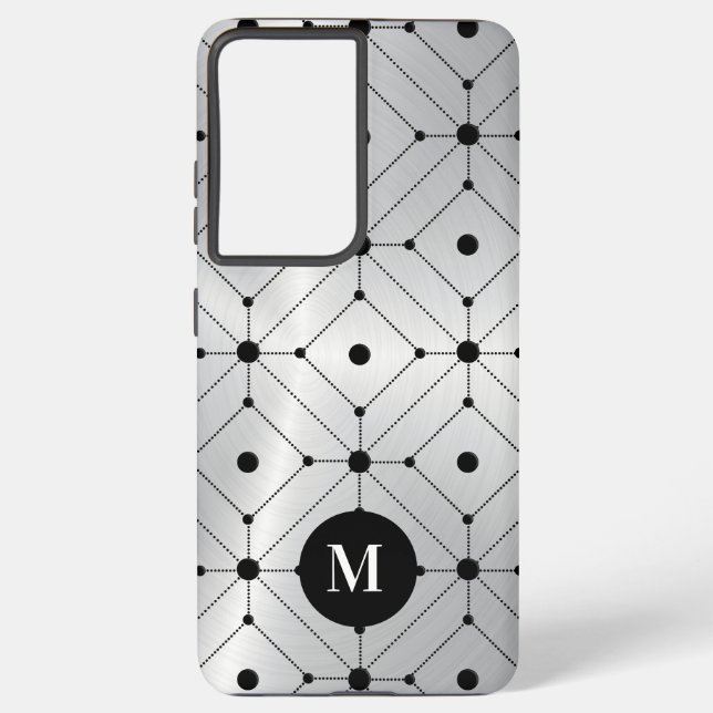 Coque Samsung Galaxy Motif géométrique noir argent arrière - plan métal (Verso)