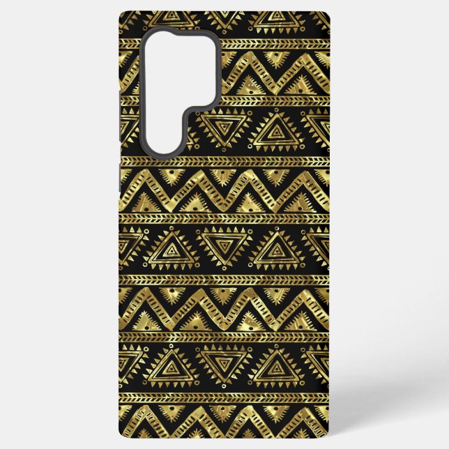 Coque Samsung Galaxy Motif géométrique tribal noir et or (Verso)