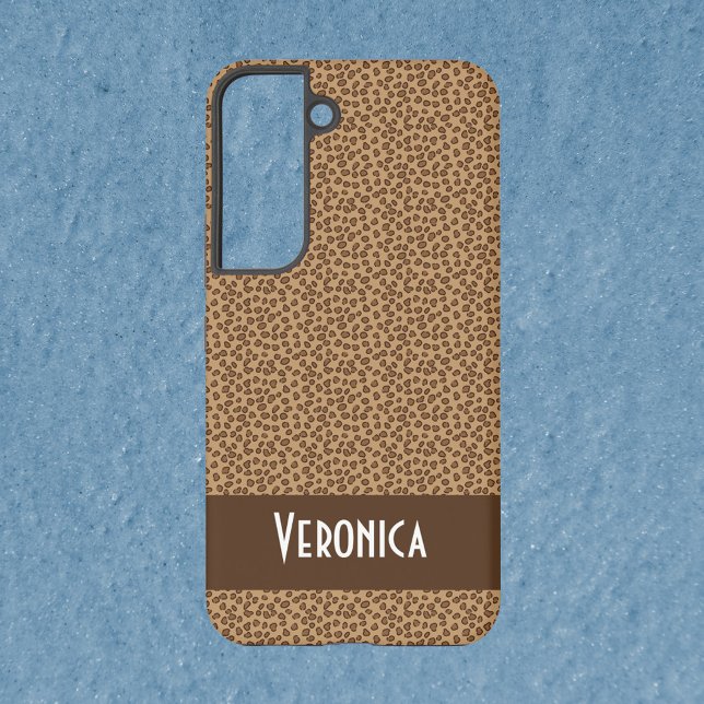 Coque Samsung Galaxy Motif Leopard Imprimer Brown Personnaliser (A phone case with a leopard pattern and text you can personalize!)