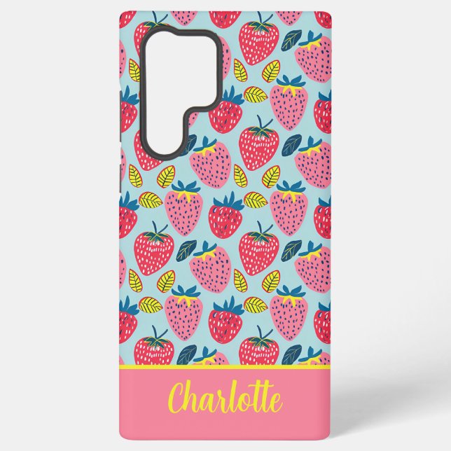 Coque Samsung Galaxy Motif mignon fraise avec nom personnalisé (Verso)