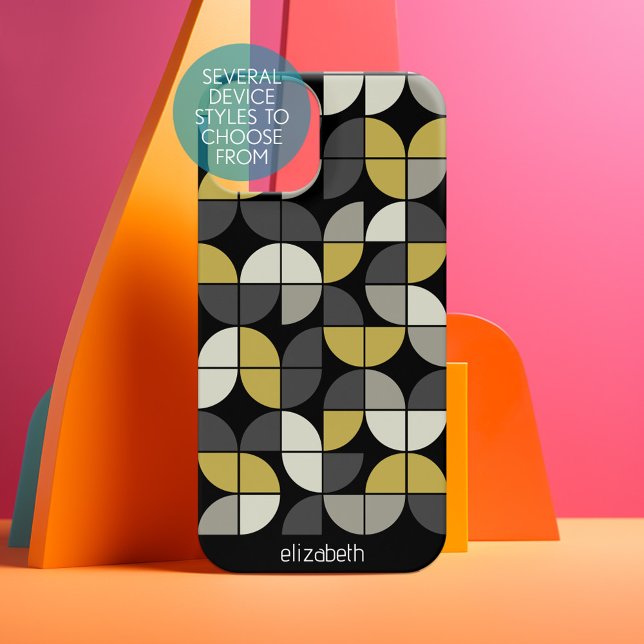 Coque Samsung Galaxy Motif moderne du milieu du siècle - Gray Gold Noir (Personalized Phone Case - Pick Your Device Style and Customize the Design)