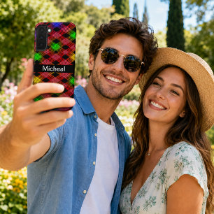 Coque Samsung Galaxy Motif multicolore à carreaux Gingham Nom personnal