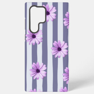 Coque Samsung Galaxy motif rayé avec des pâquerettes violettes