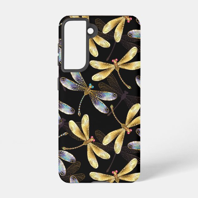 Coque Samsung Galaxy Motif sans couture avec libellules d'or (Verso)