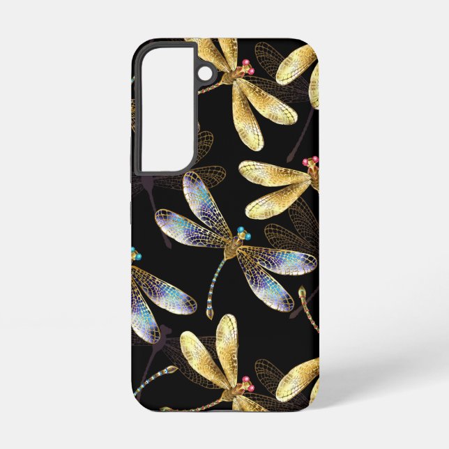 Coque Samsung Galaxy Motif sans couture avec libellules d'or (Verso)