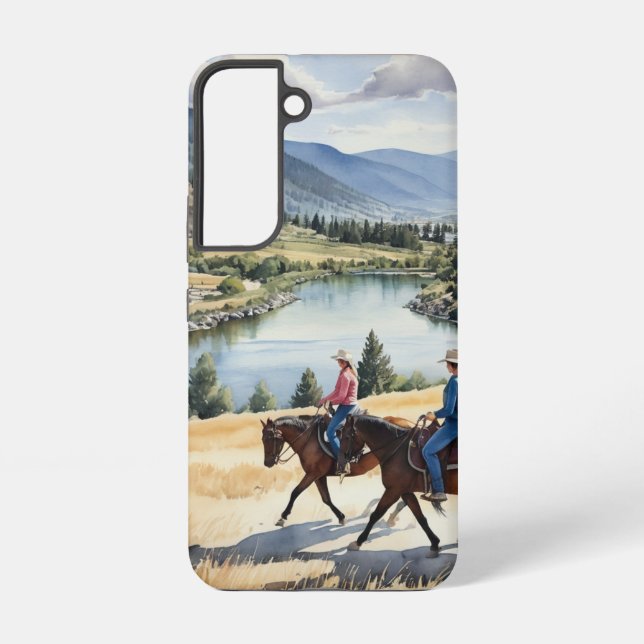 Coque Samsung Galaxy Mountain Wilderness Lake Horses Riding (Verso)