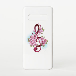 Coque Samsung Galaxy S10 Musical treble clef notes with sakura flowers