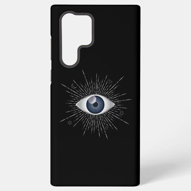Coque Samsung Galaxy Mystic Silver and Blue Eye Nazar Mati on Black (Verso)