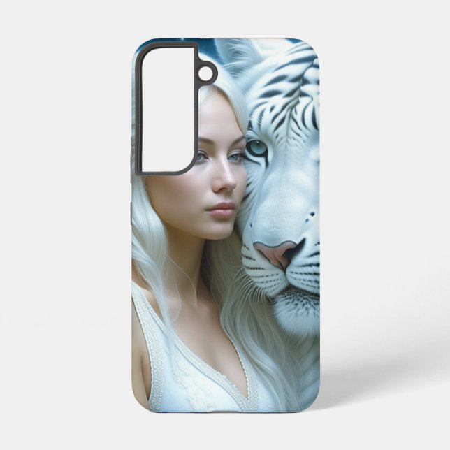 Coque Samsung Galaxy Mystic White Tiger and Woman (Verso)