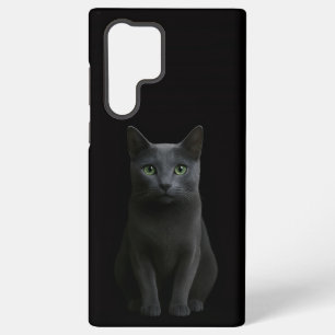 Coque Samsung Galaxy Noir 4 Luxe Galaxy S22 Ultra, Chat Bleu Russe