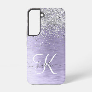 Coque Samsung Galaxy Nom de monogramme violet pailleté argenté métal br