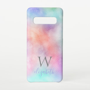 Coque Samsung Galaxy S10 Nom du monogramme Aquarelle initiale arc-en-ciel P