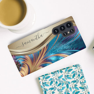 Coque Samsung Galaxy Nom manuscrit Fractal Blue Gold moderne Coque-Mat