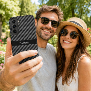 Coque Samsung Galaxy Nom personnalisé bandes diagonales texturées noir