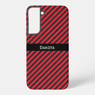 Coque Samsung Galaxy Nom personnalisé Bandes diagonales texturées noire