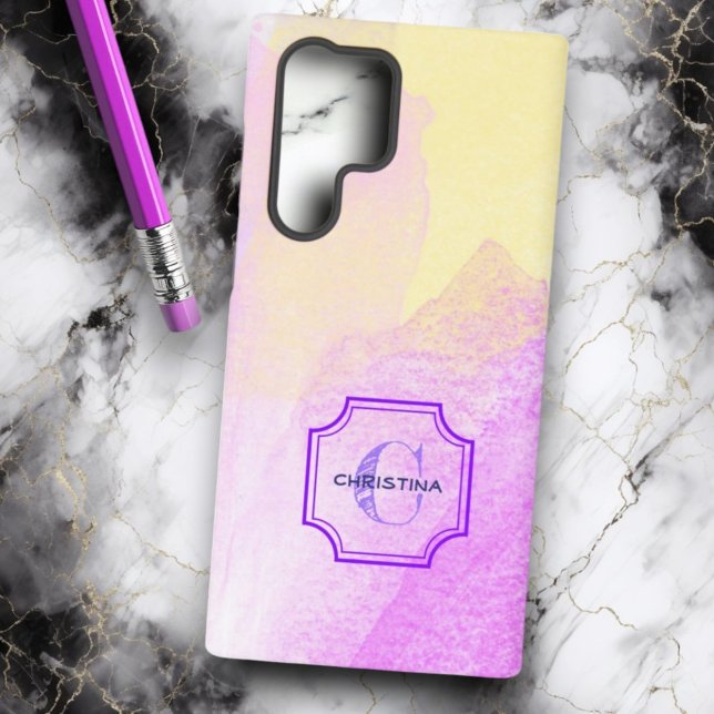Coque Samsung Galaxy Nom personnalisé Monogram Pastel Chic Aquarelle (Samsung case back with monogram and name template)