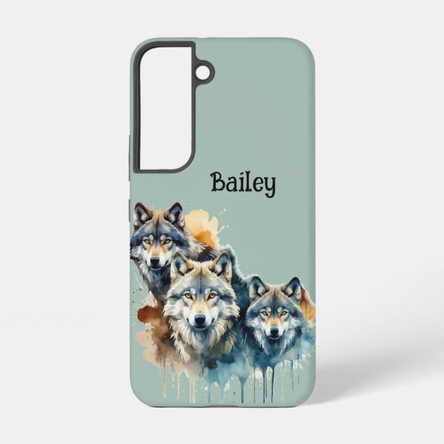 Coque Samsung Galaxy Nom personnalisé Wolf Loup Faune Nature Art animal (Verso)