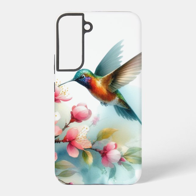 Coque Samsung Galaxy OEuvre florale/printanière de colibri (Verso)